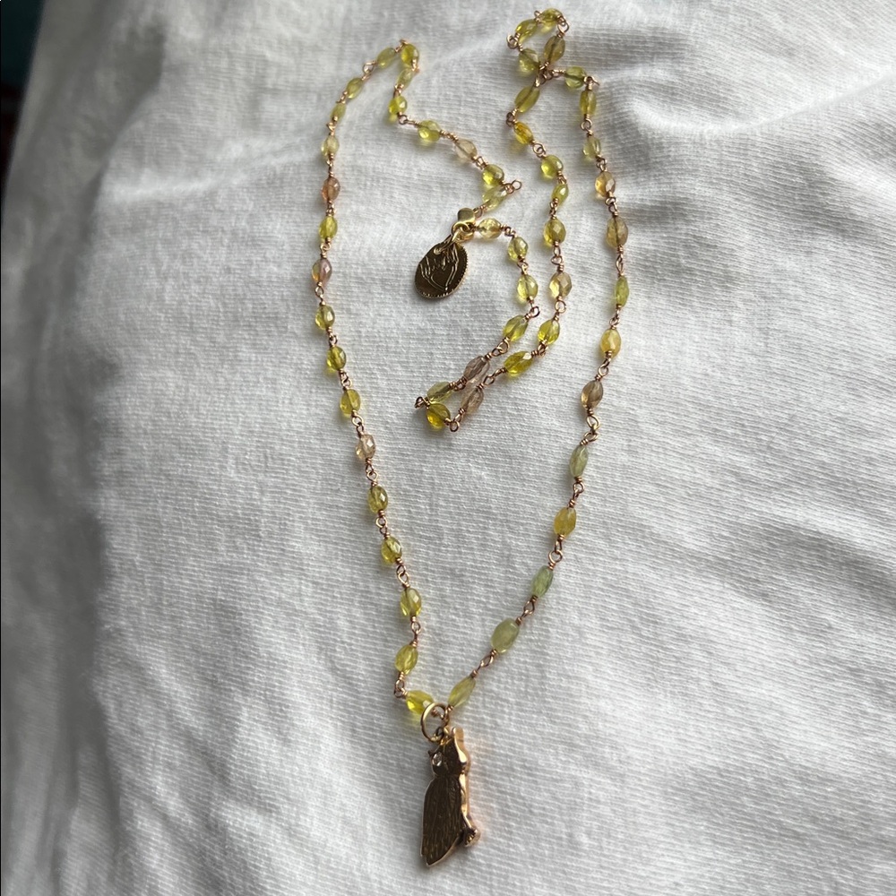Jes Maharry 14K Solid Rose Gold Owl Tourmaline Necklace